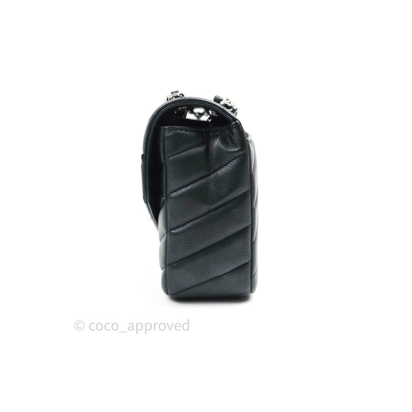 Chanel Medium Chevron Grained Calfskin Black Silver Hardware