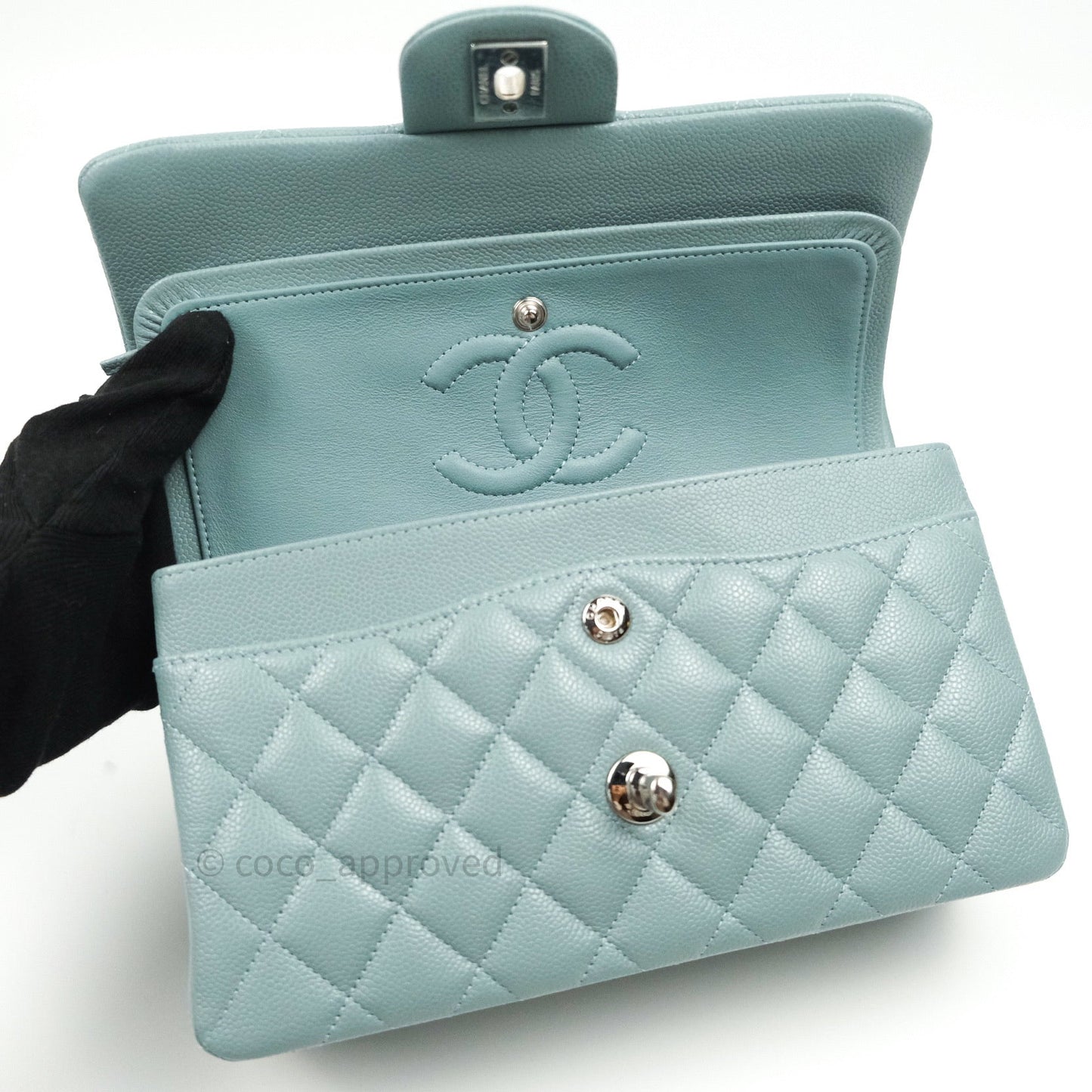 Chanel Classic Small S/M Flap Light Blue Caviar Silver Hardware 20B