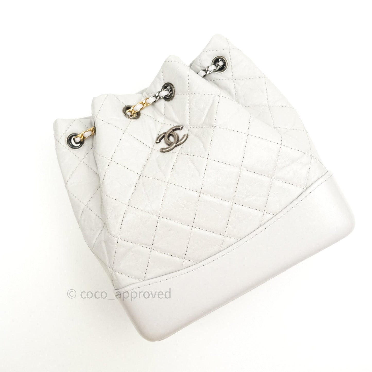 Chanel Gabrielle Backpack Black Aged Calfskin Small Light Grey