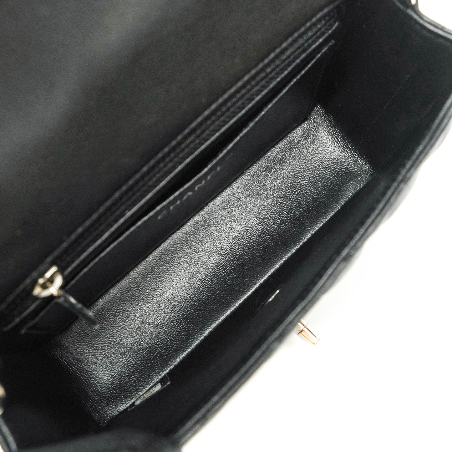 Chanel Quilted Mini Rectangular Black Lambskin Silver Hardware
