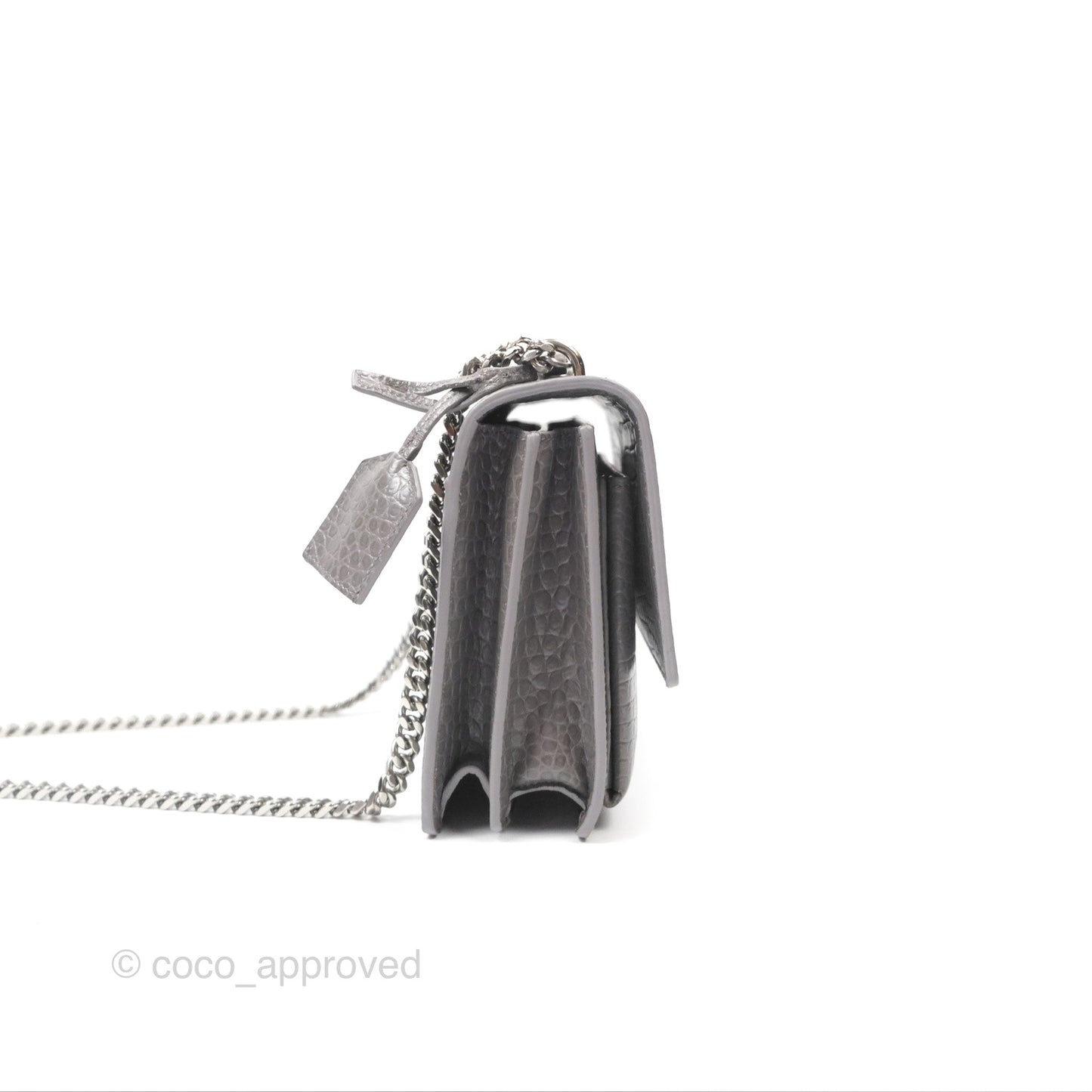 Saint Laurent Sunset Medium Grey Croc-effected Silver Hardware