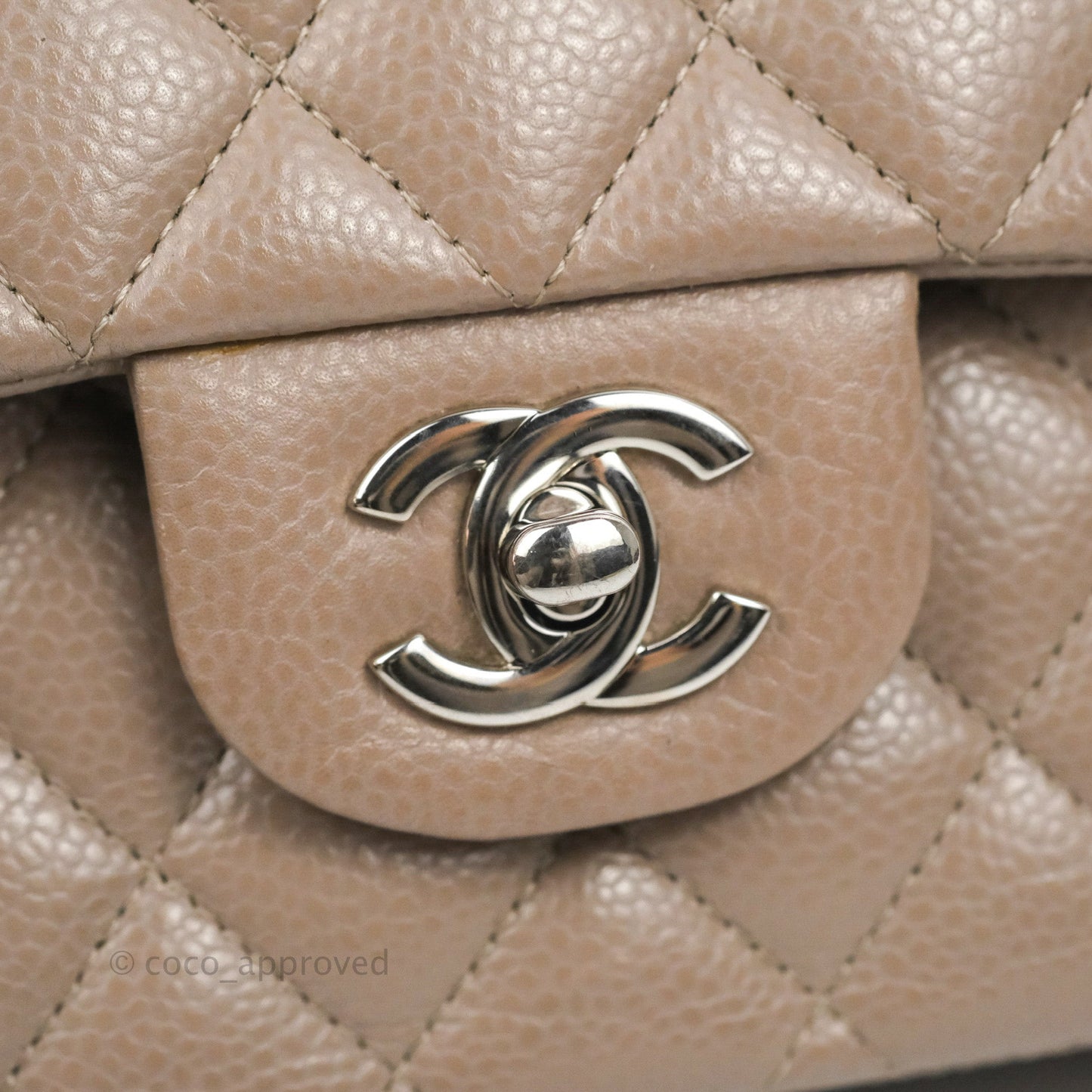 Chanel Classic M/L Medium Flap Quilted Taupe Grey Caviar Silver Hardware