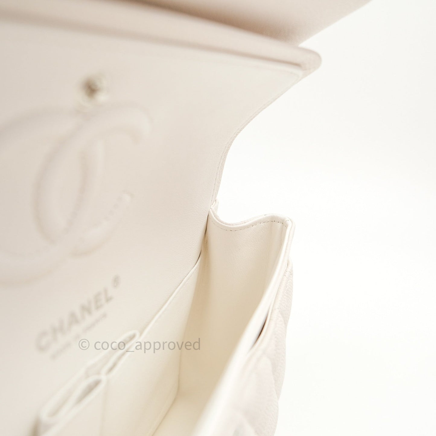 Chanel Classic Small S/M Flap Ivory White Caviar Silver Hardware
