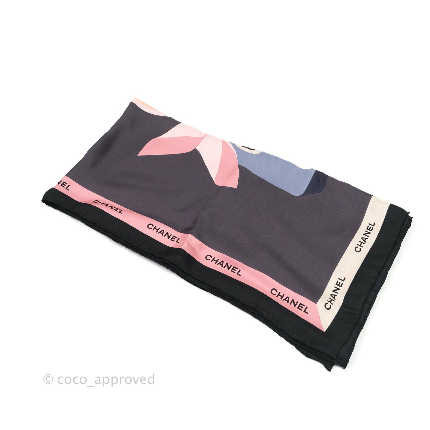 Chanel Square Silk Scarf Pink, Ecru & Black