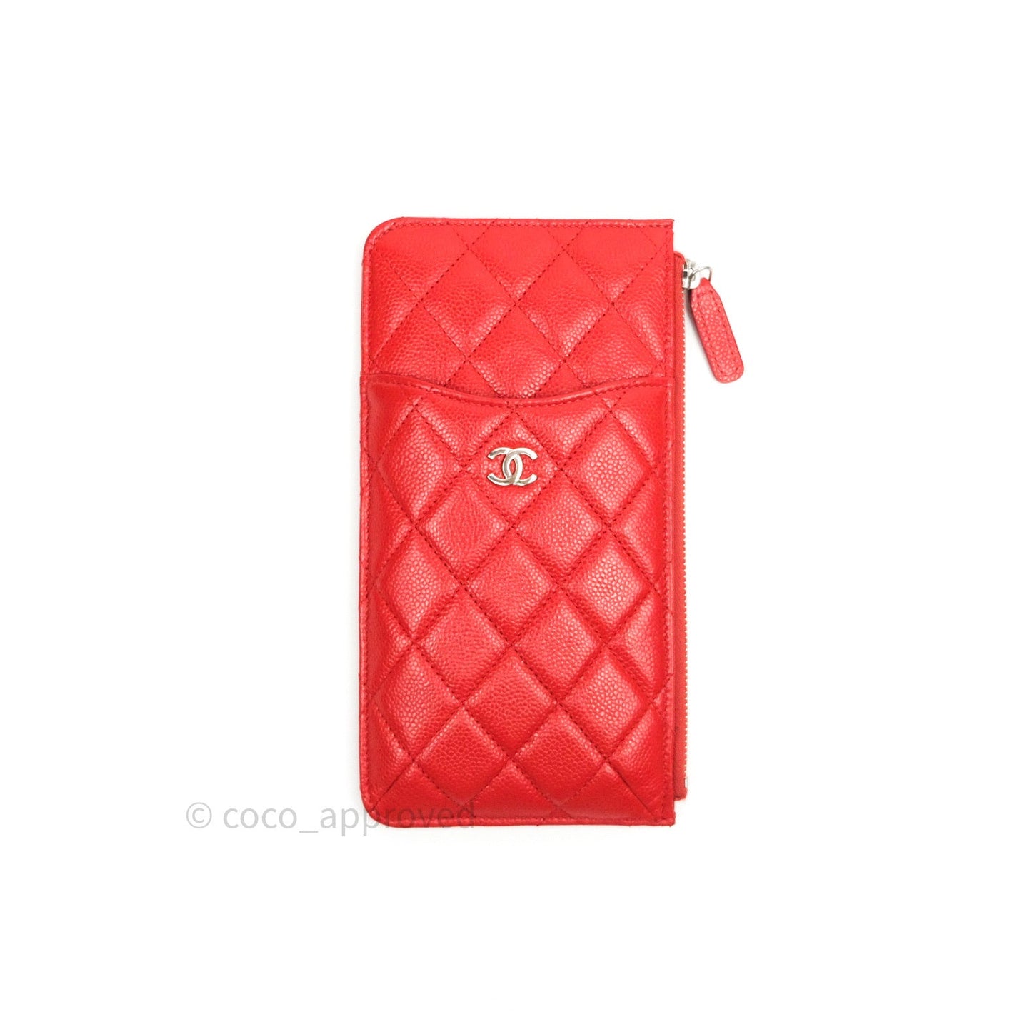Chanel Red Caviar Phone Holder Long Zip Wallet