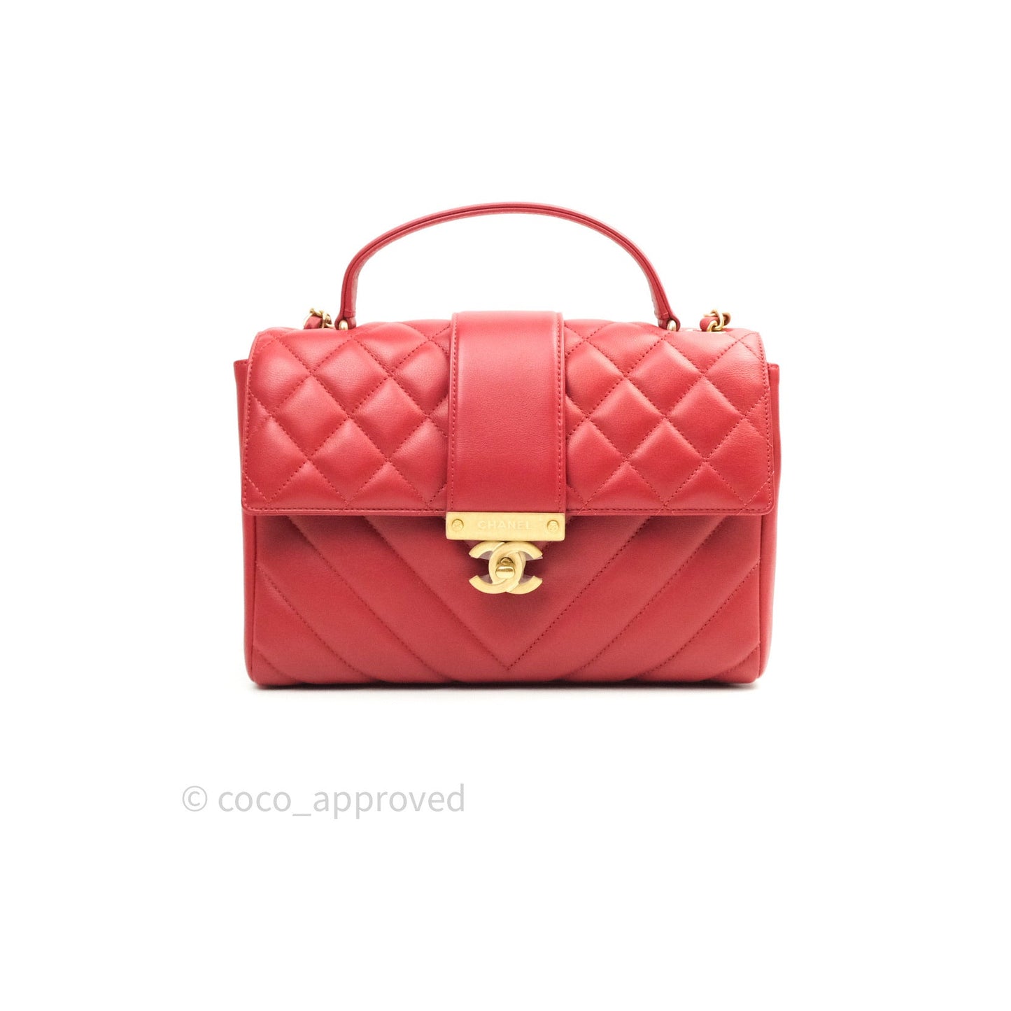 Chanel Quilted Chevron In The City Bag Red Calfskin Gold Hardware