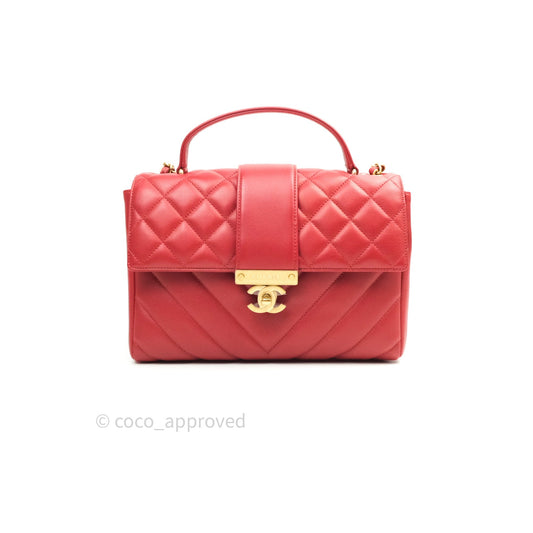 Chanel Quilted Chevron In The City Bag Red Calfskin Gold Hardware