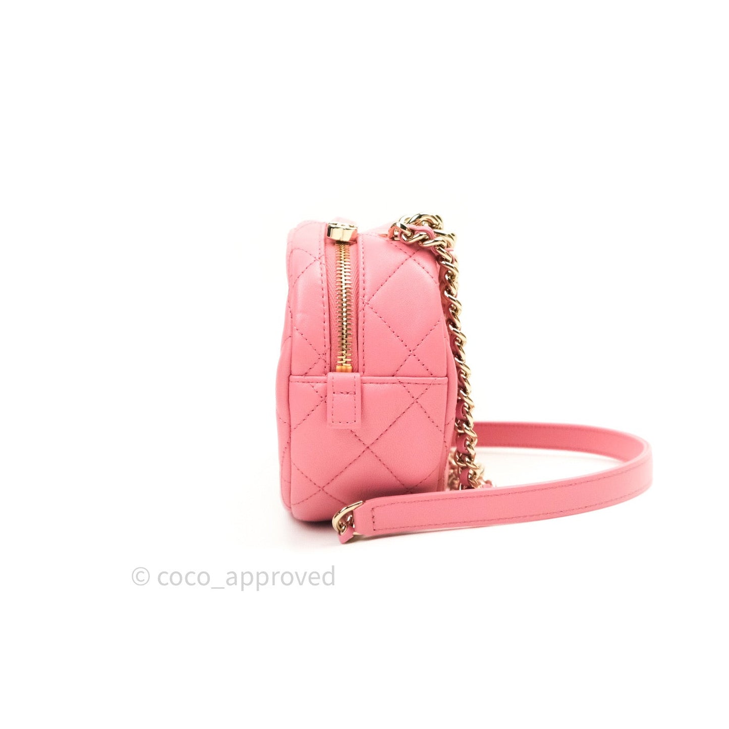 Chane Quilted Camera Pink Lambskin Gold Hardware