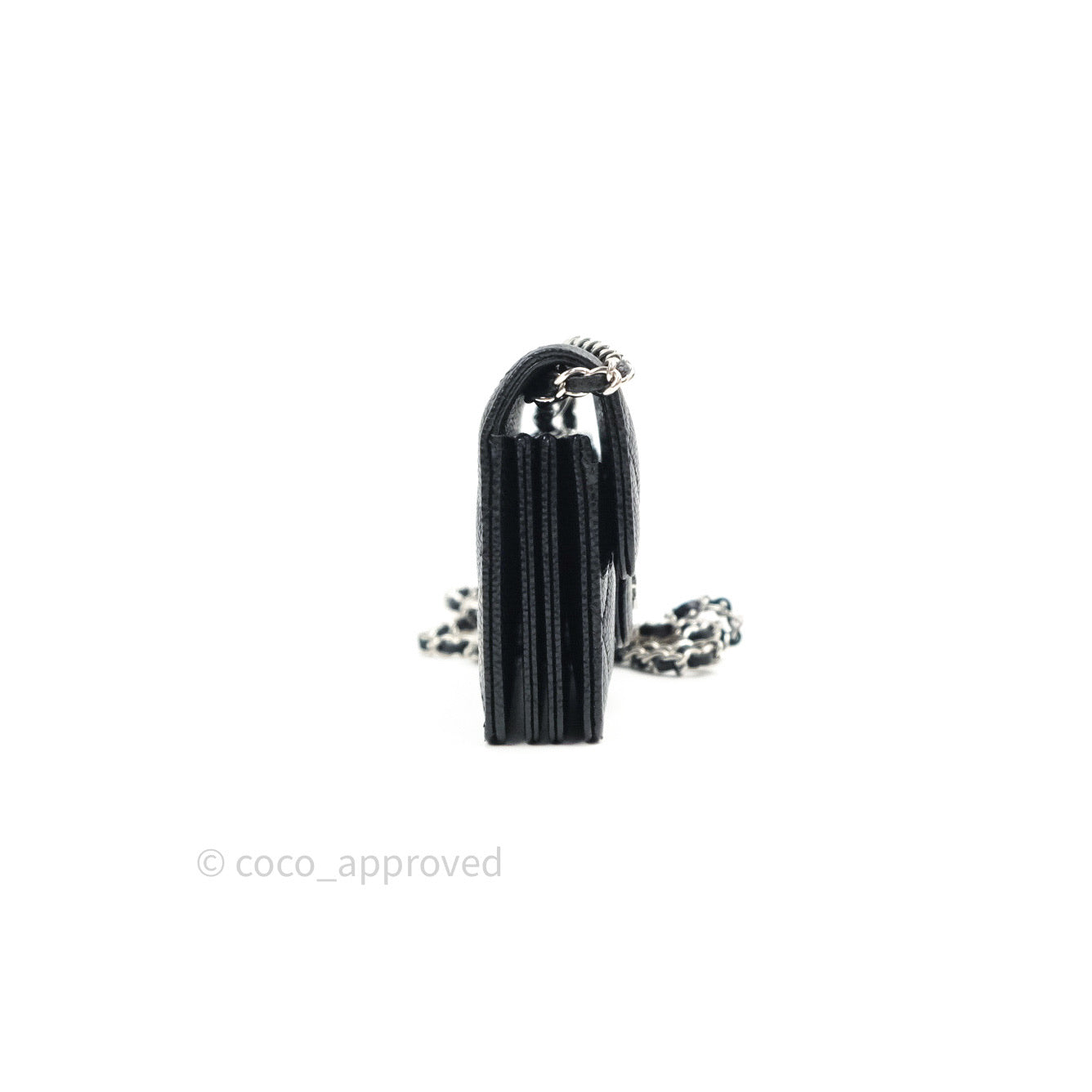 Chanel Mini Wallet With Chain Black Caviar Silver Hardware