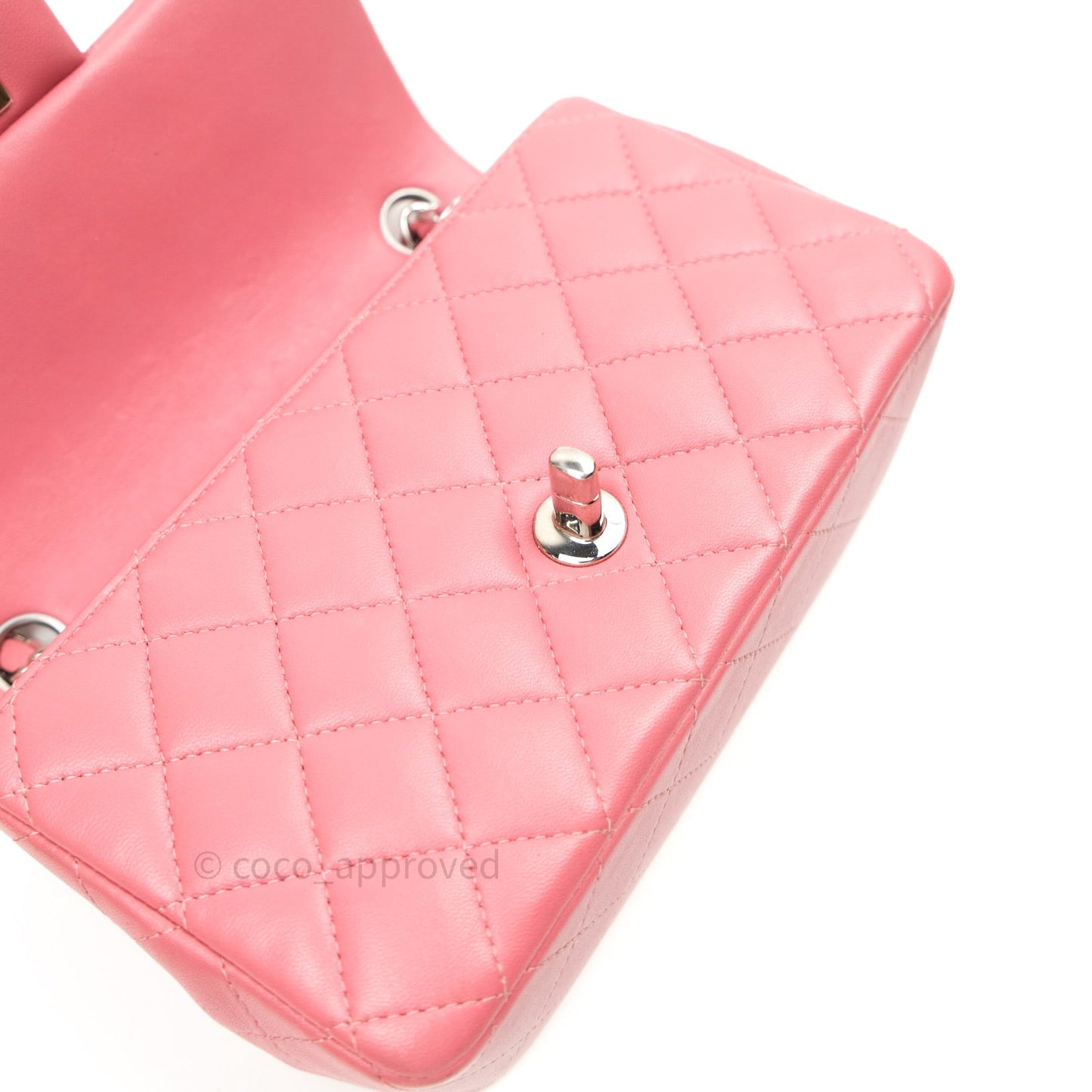 Chanel Quilted Mini Rectangular Pink Lambskin Silver Hardware
