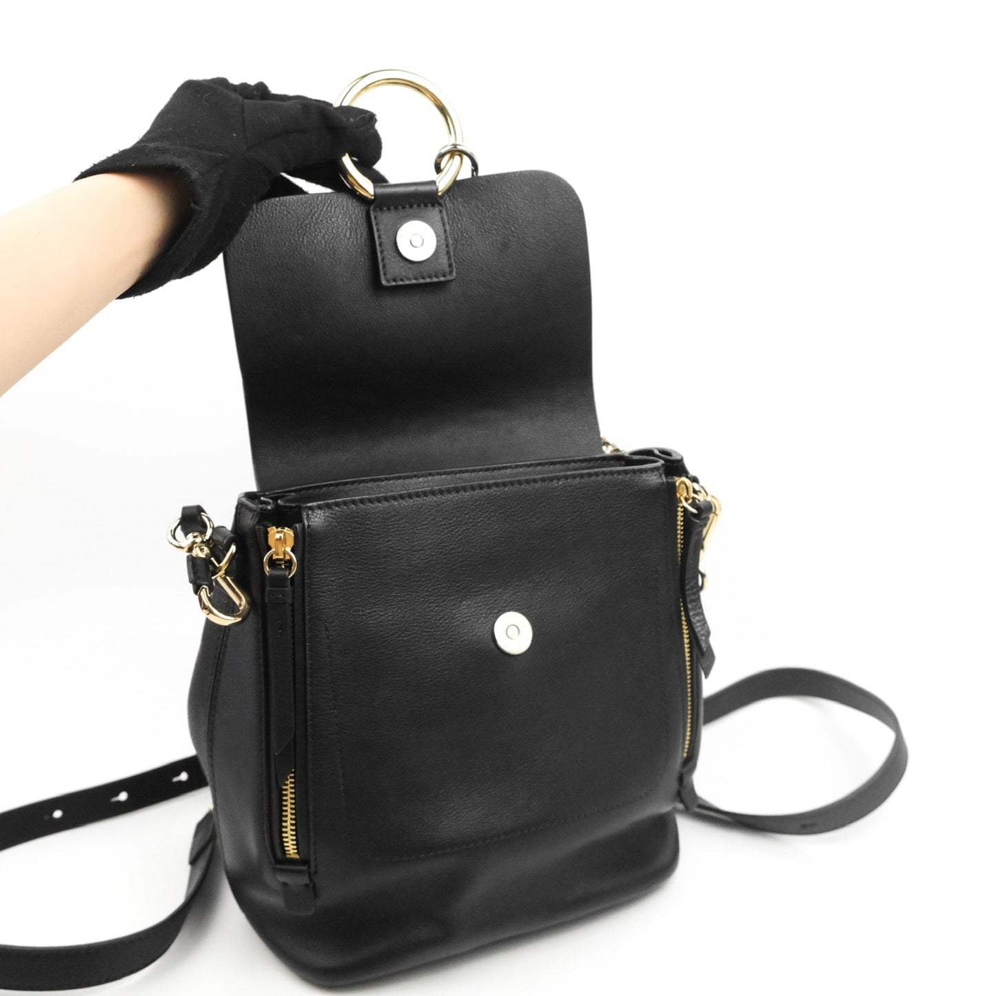 Chloe Small Faye Backpack Suede Calfskin Black Gold Hardware
