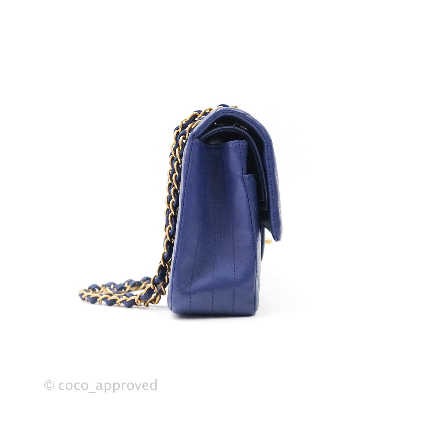 Chanel Classic Chevron M/L Medium Flap Blue Lambskin Gold Hardware