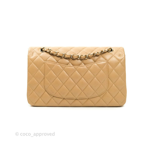 Chanel Classic M/L Medium Double Flap Dark Beige Caviar Gold Hardware 19B