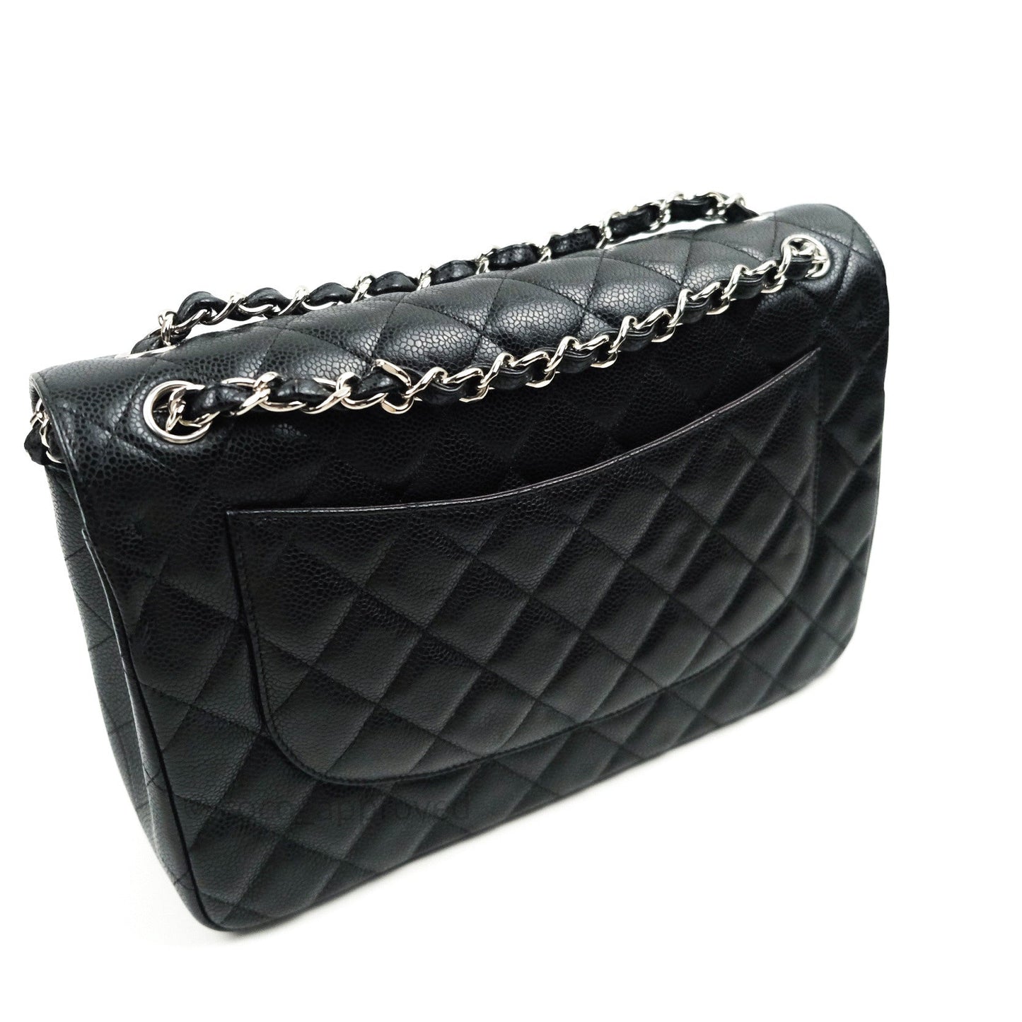 Chanel Classic Jumbo Double Flap Black Quilted Caviar Silver Hardware⁣⁣