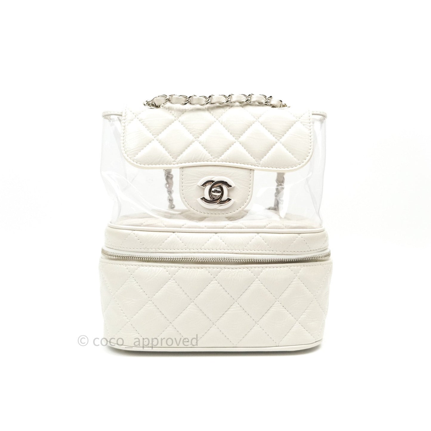 Chanel Crumpled Calfskin PVC Quilted Backpack White