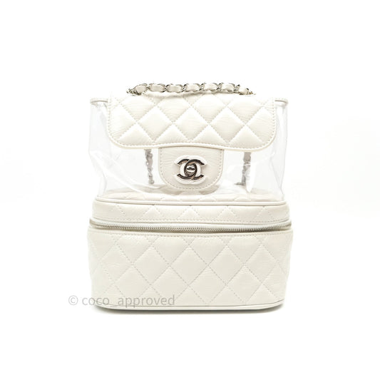 Chanel Crumpled Calfskin PVC Quilted Backpack White