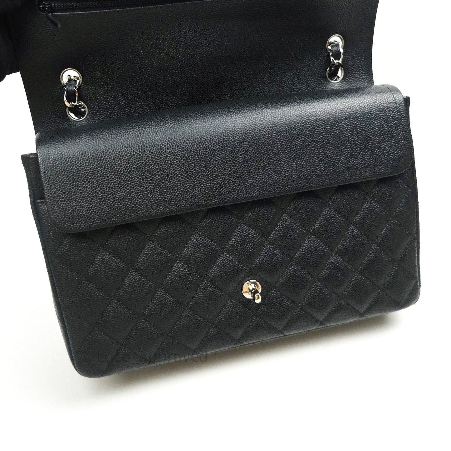 Chanel Classic Jumbo Double Flap Maxi Black Caviar Silver Hardware