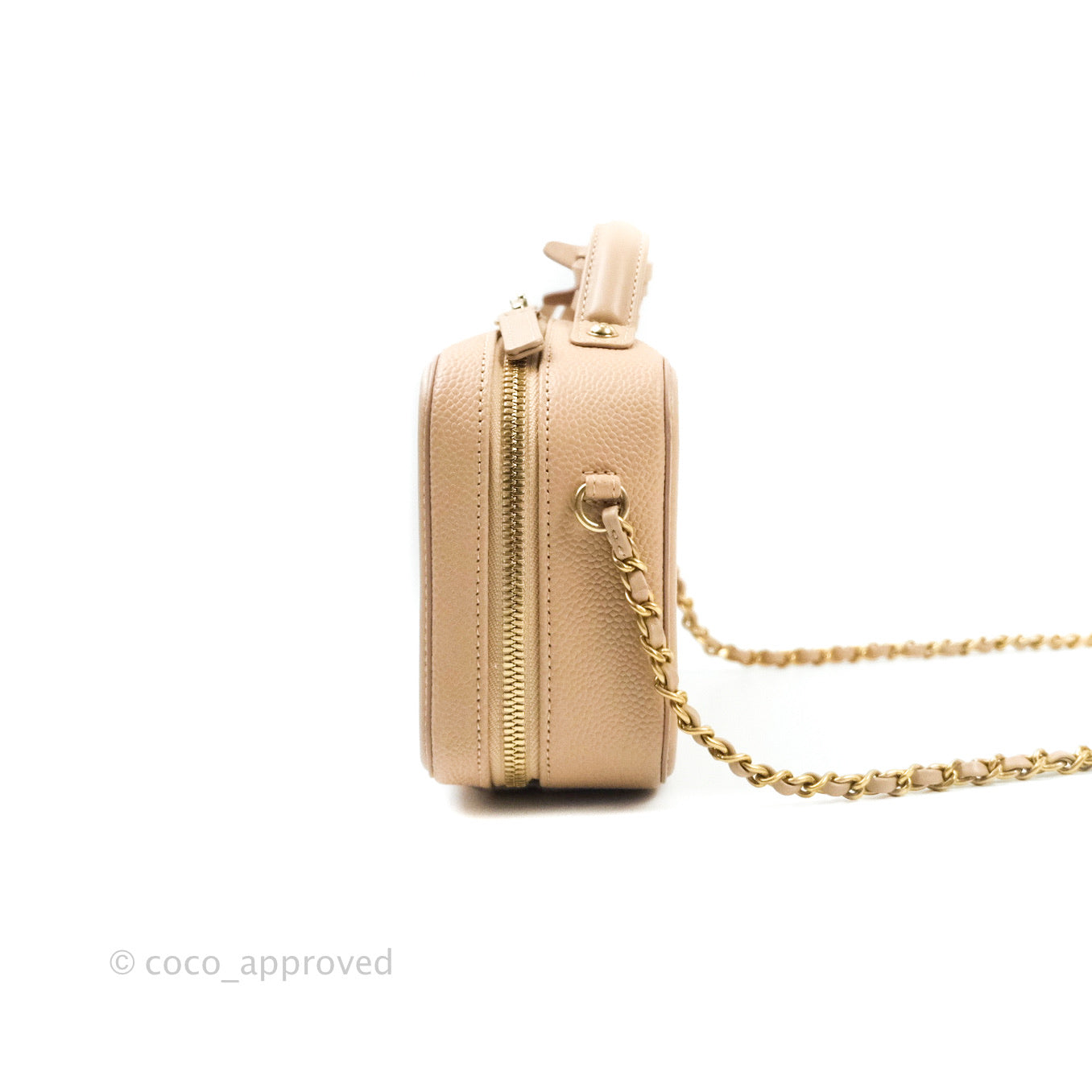 Chanel Quilted Small CC Filigree Vanity Case Beige Beige Caviar