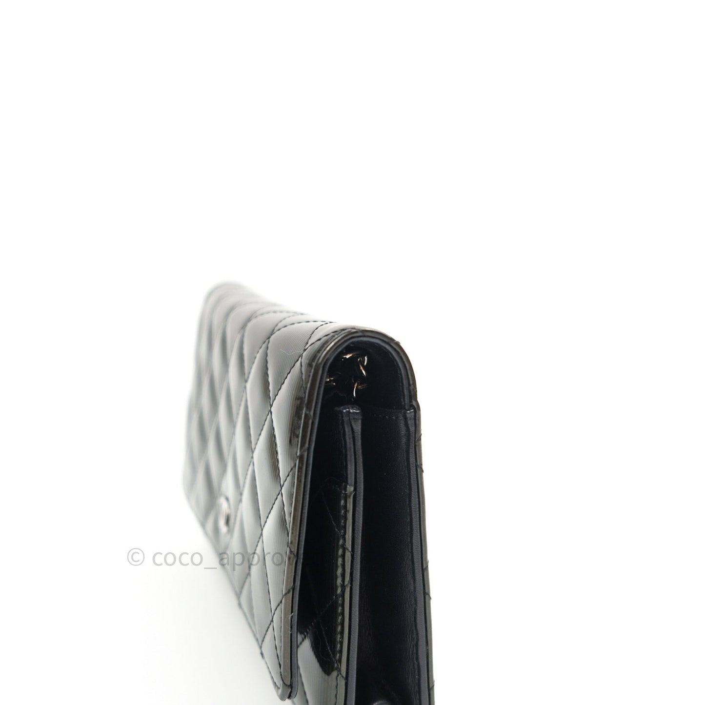 Chanel Quilted Wallet on Chain WOC Dark Green Patent Leather Silver Hardware