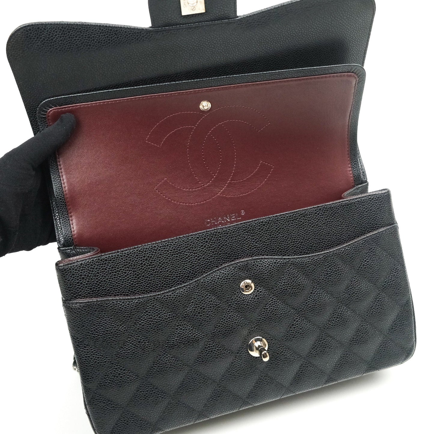 Chanel Classic Jumbo Double Flap Black Caviar Silver Hardware⁣⁣