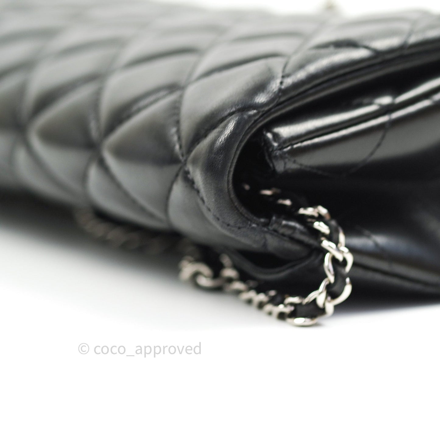 Chanel Quilted Clutch with Chain Black Lambskin Silver Hardware