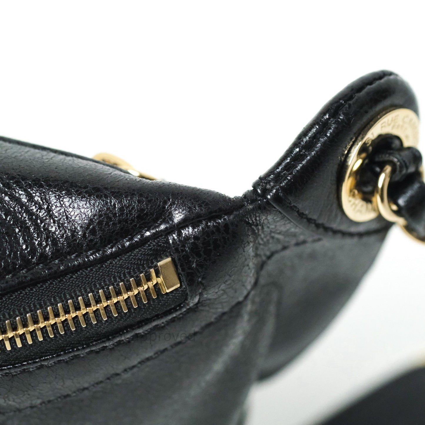 Chanel Black Glazed Calfskin Fanny Pack Belt Bag Gold Hardware