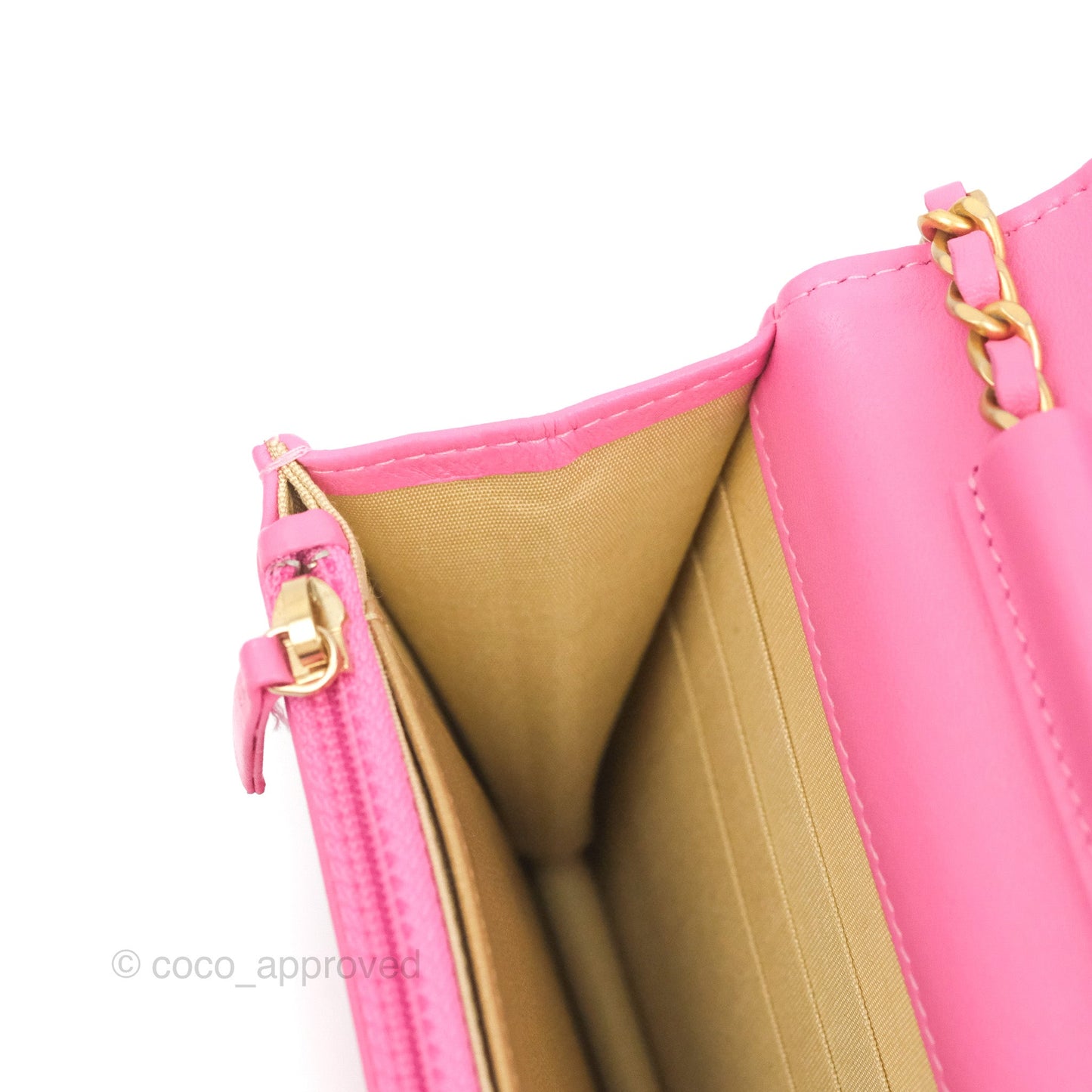 Chanel Quilted Pearl Crush Wallet on Chain WOC Pink Lambskin Aged Gold Hardware