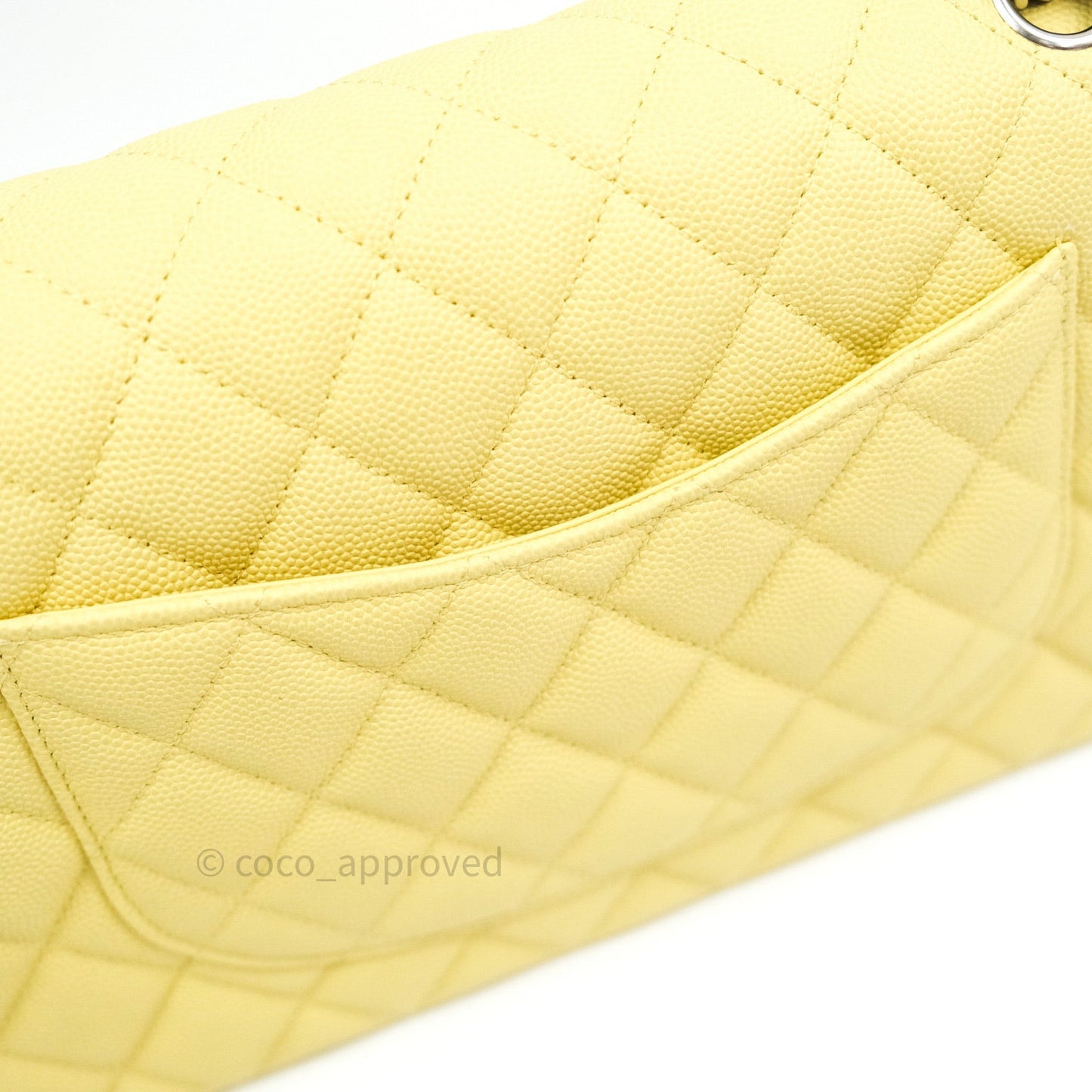 Chanel Classic M/L Medium Double Flap Bag Light Yellow Caviar Silver Hardware