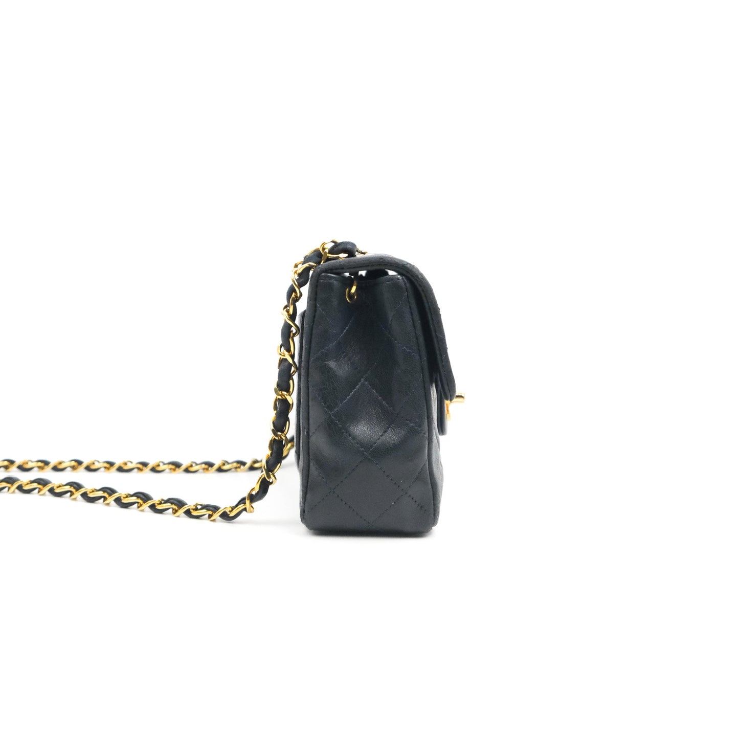 Chanel Vintage Mini Square Navy Lambskin 24K Gold Hardware