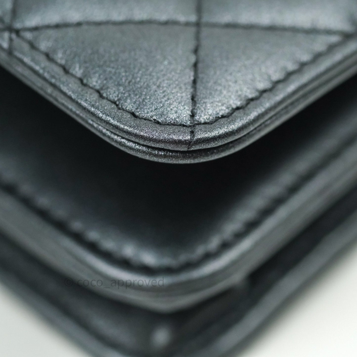 Chanel Quilted Black Iridescent Lambskin Pearl Wallet On Chain WOC