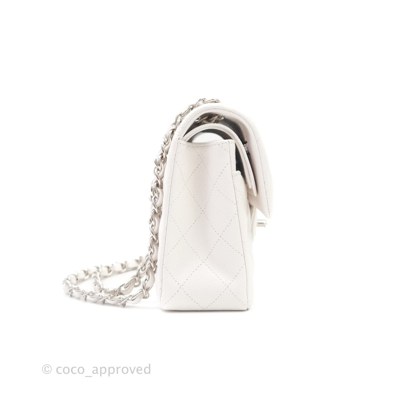 Chanel Classic Small S/M Flap White Caviar Silver Hardware