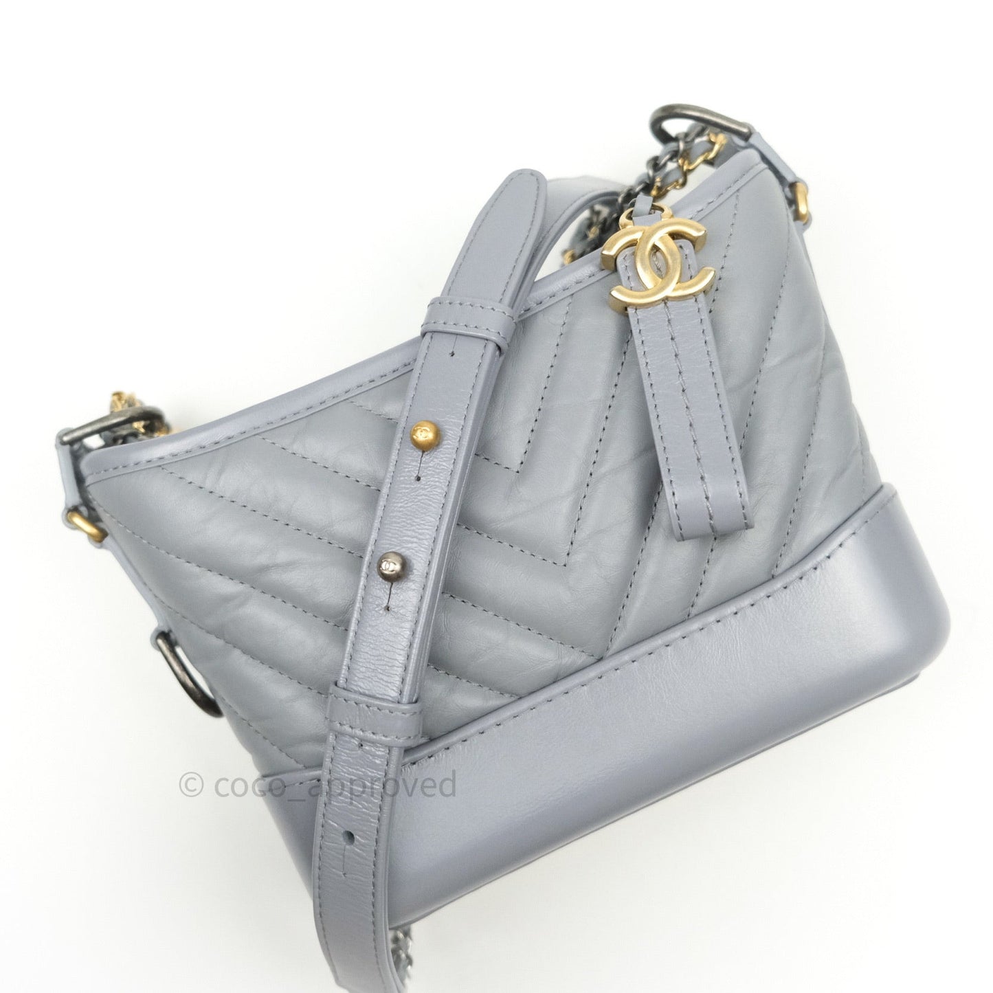 Chanel Calfskin Chevron Small Gabrielle Hobo Grey Mixed Hardware