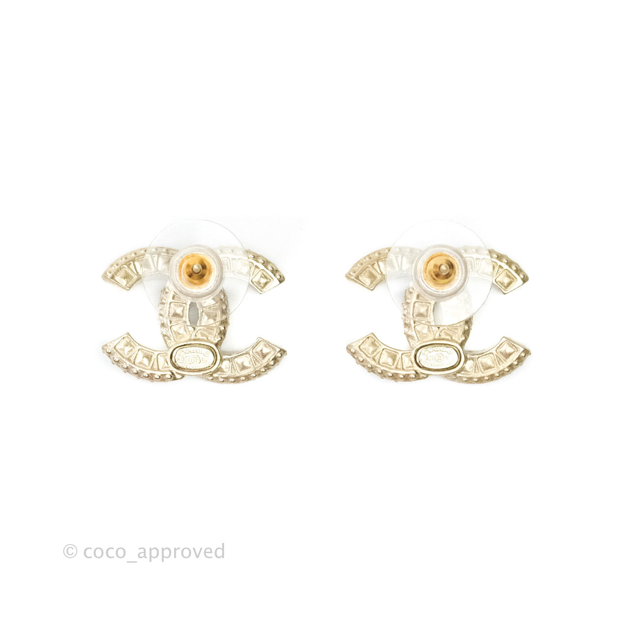 Chanel Crystal CC Earrings Light Gold Tone