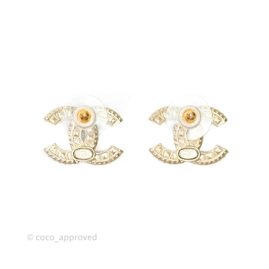 Chanel Crystal CC Earrings Light Gold Tone