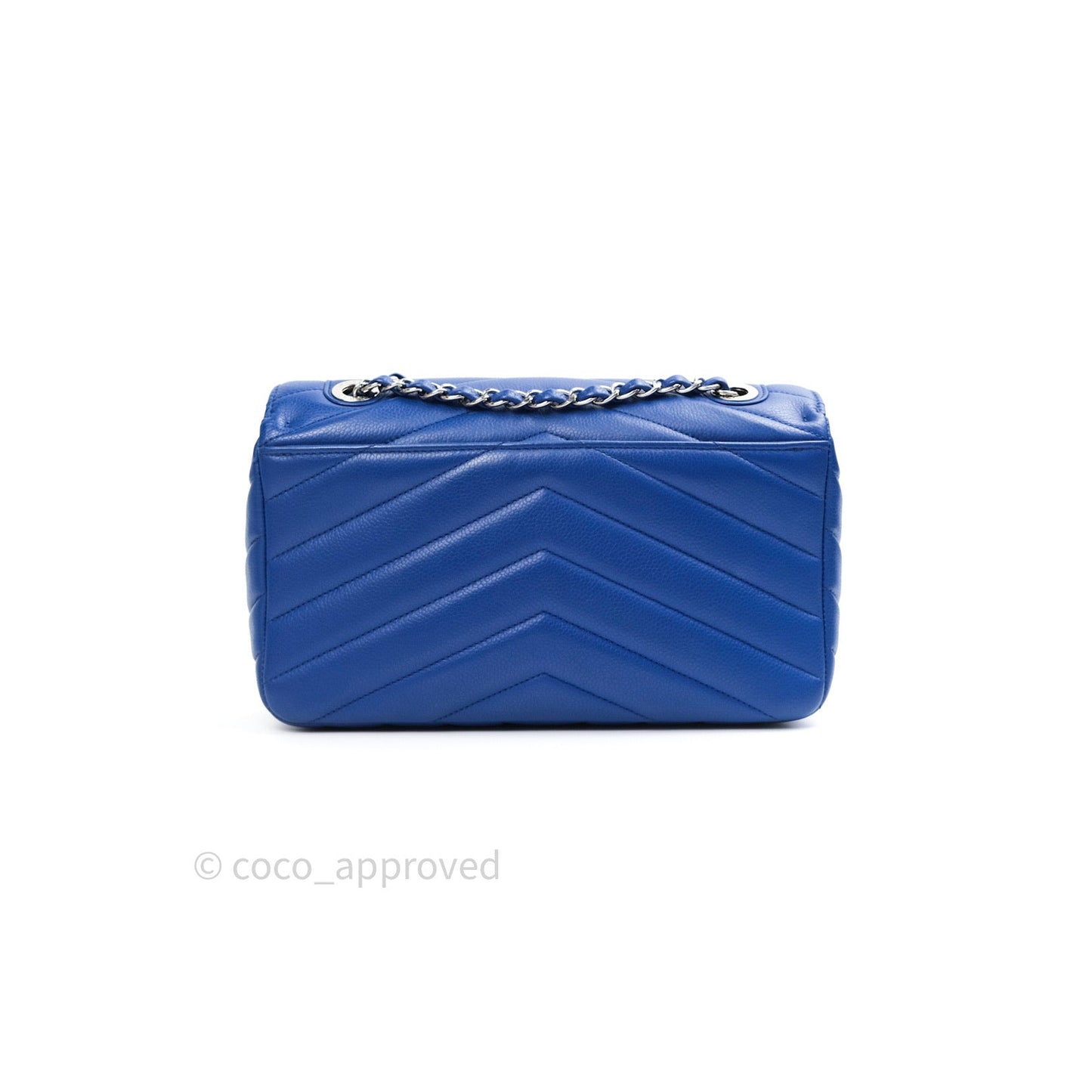 Chanel Chevron Quilted Medium Blue Grained Calfskin Silver Hardware