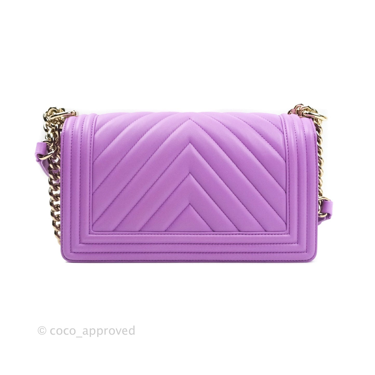 Chanel Boy Chevron Medium Purple Calfskin Gold Hardware
