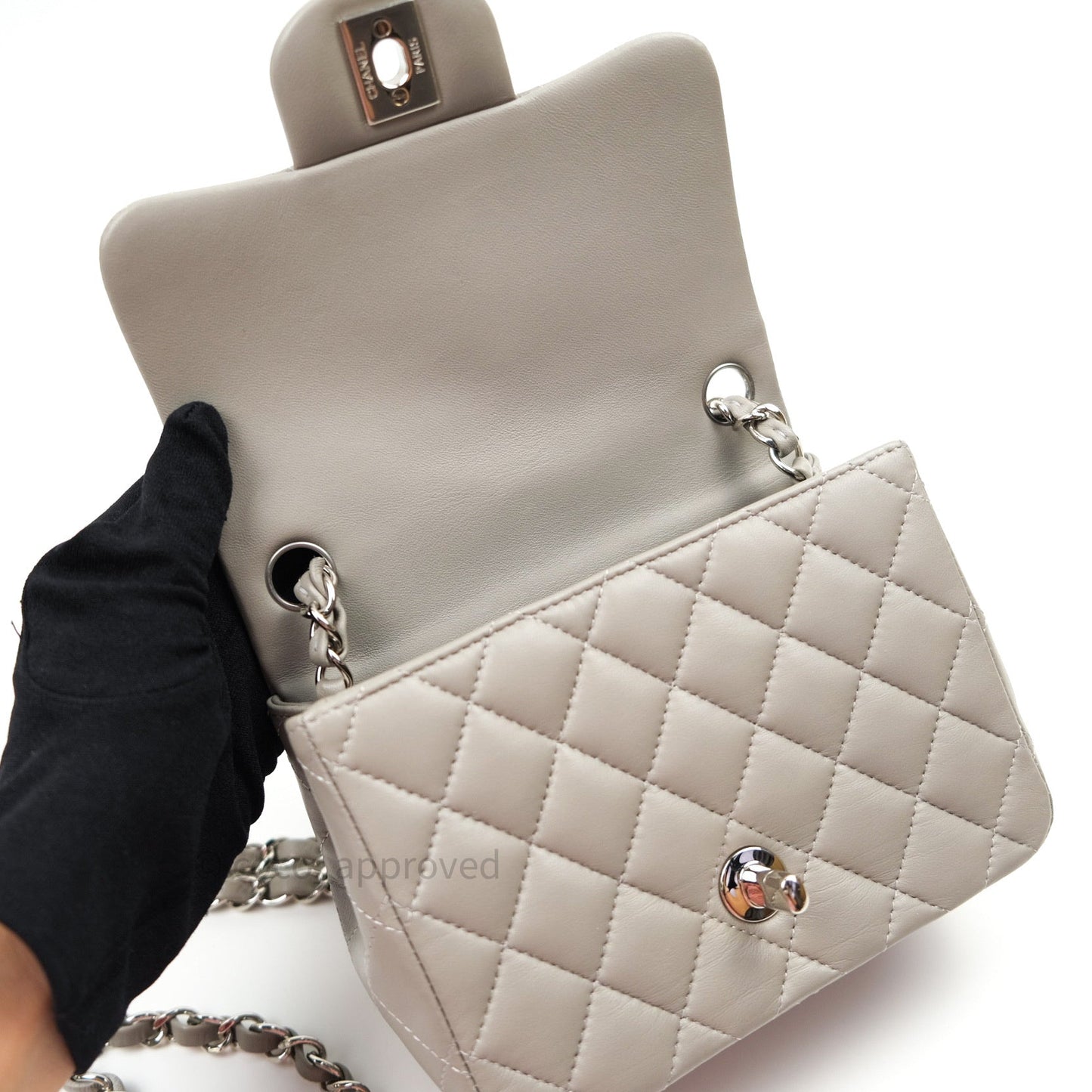 Chanel Mini Square Grey Lambskin Silver Hardware 19B