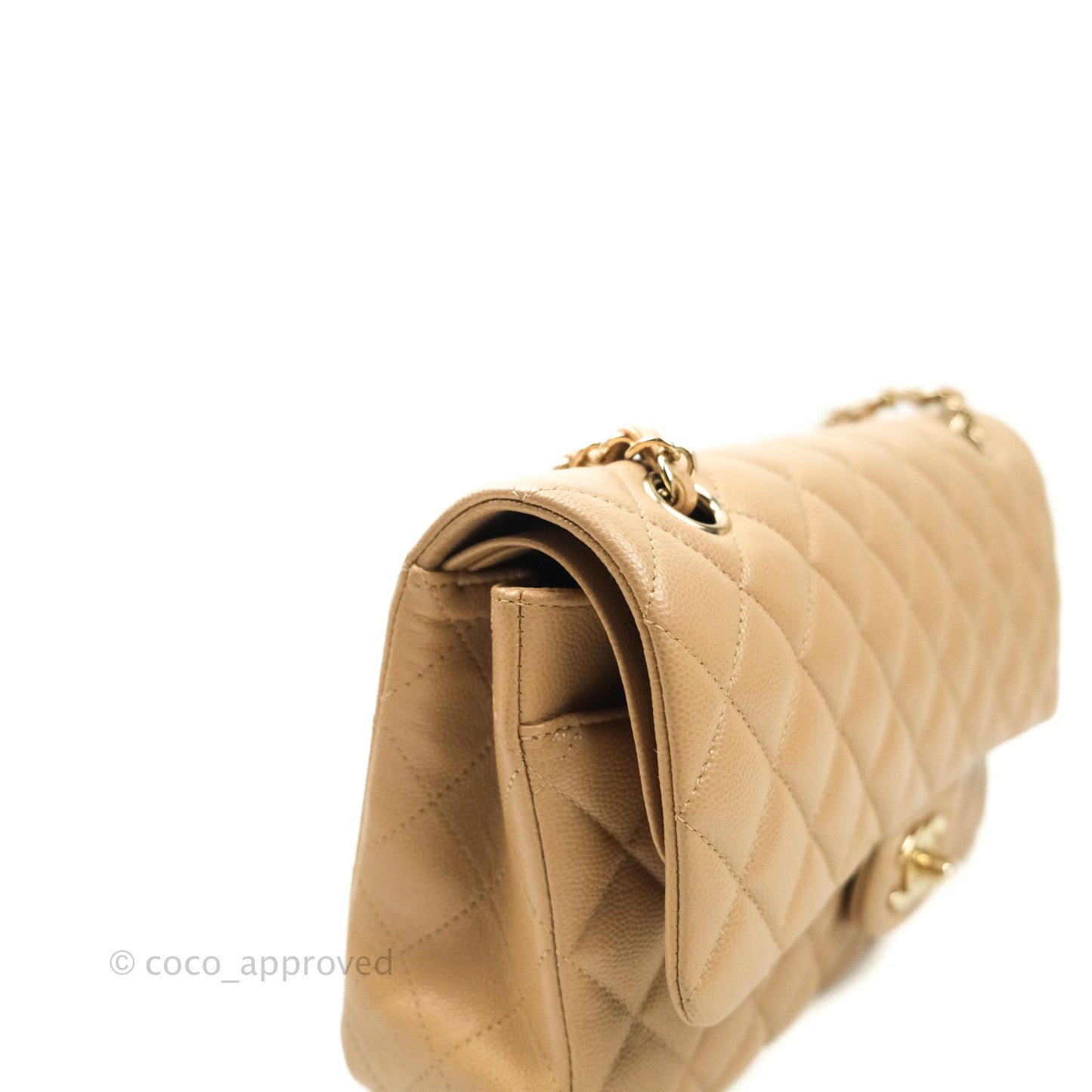 Chanel Classic M/L Medium Double Flap Dark Beige Caviar Gold Hardware 19B