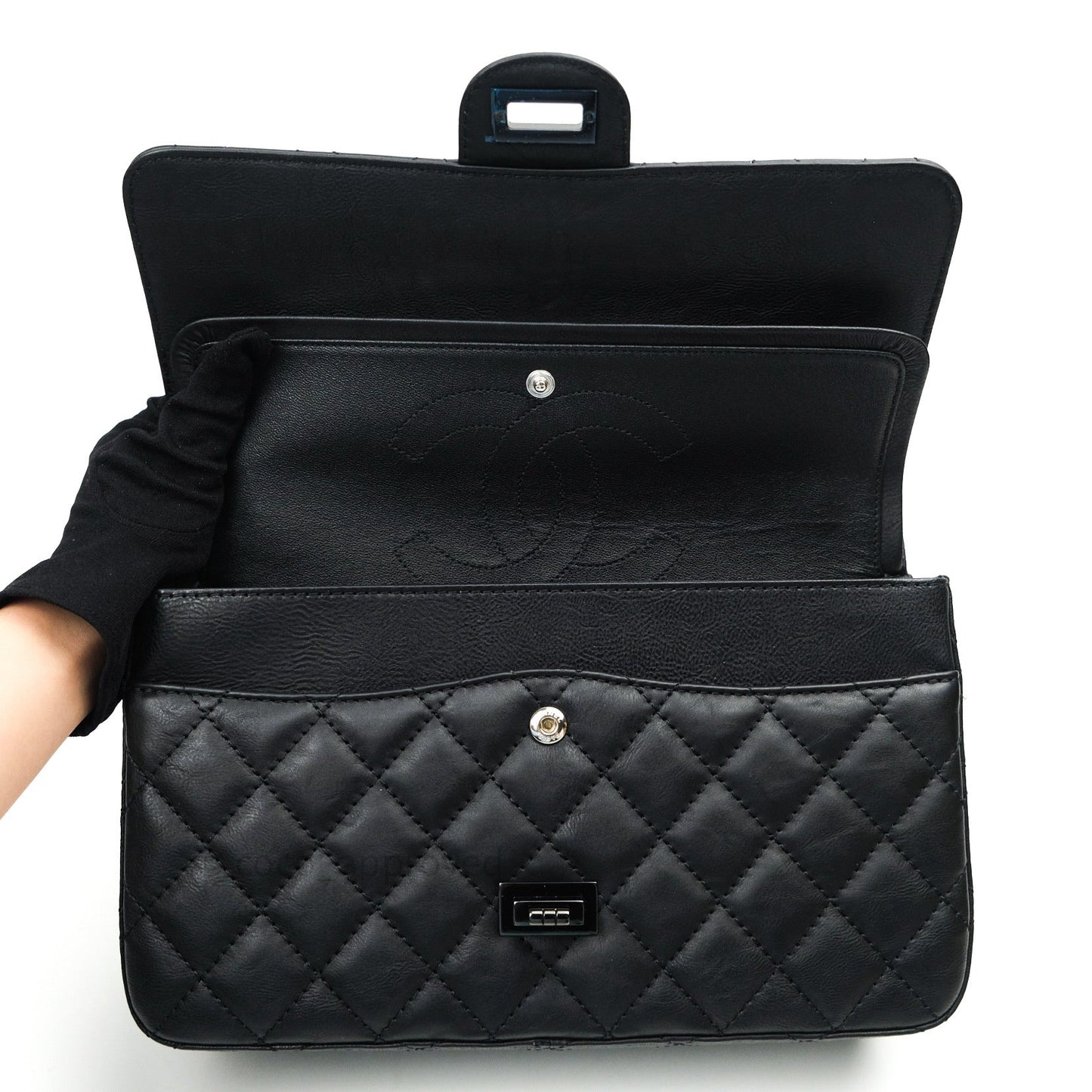 Chanel 2.55 Quilted Reissue 226 Double Flap So Black Crumpled Calfskin