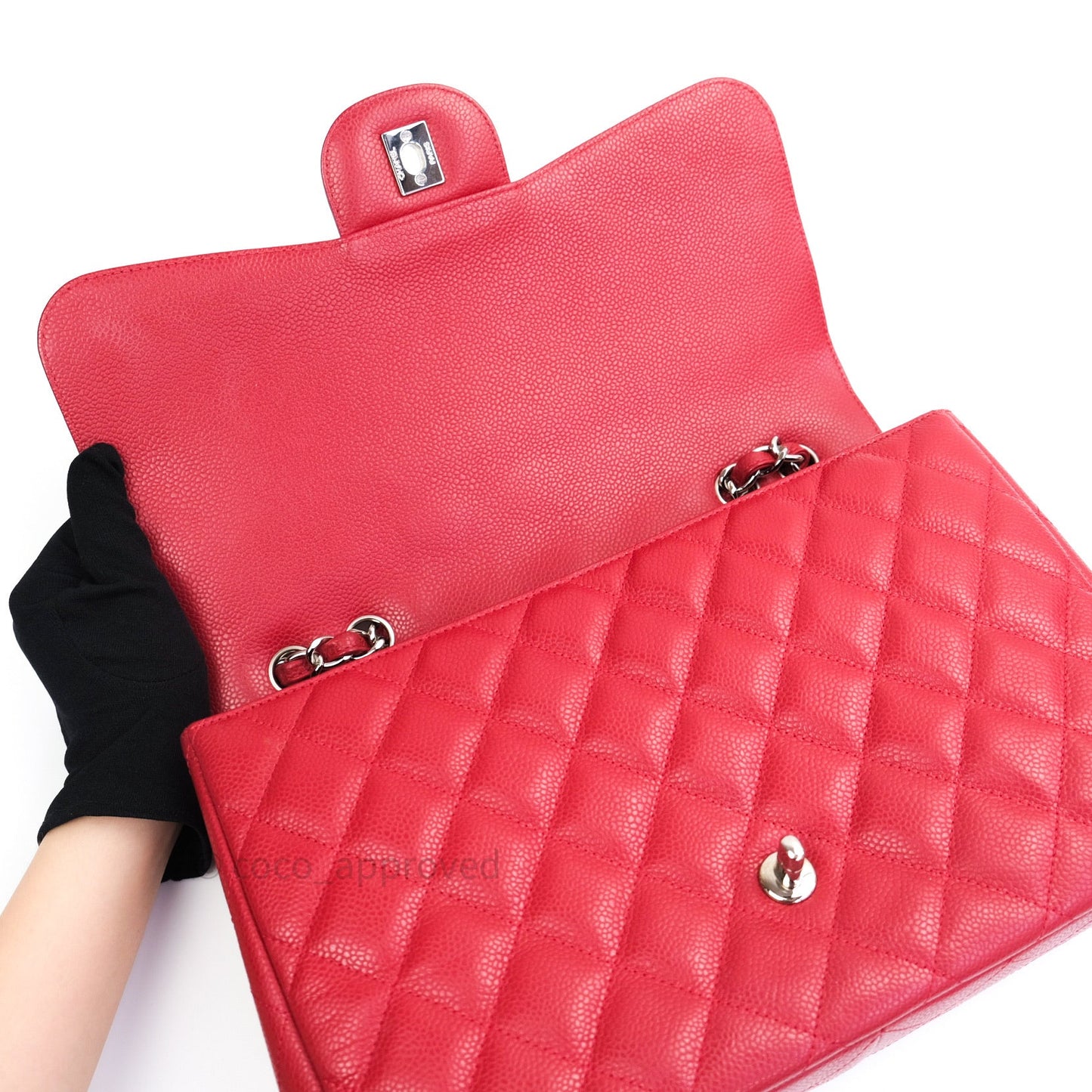 Chanel Jumbo Single Flap Red Caviar Silver Hardware⁣⁣