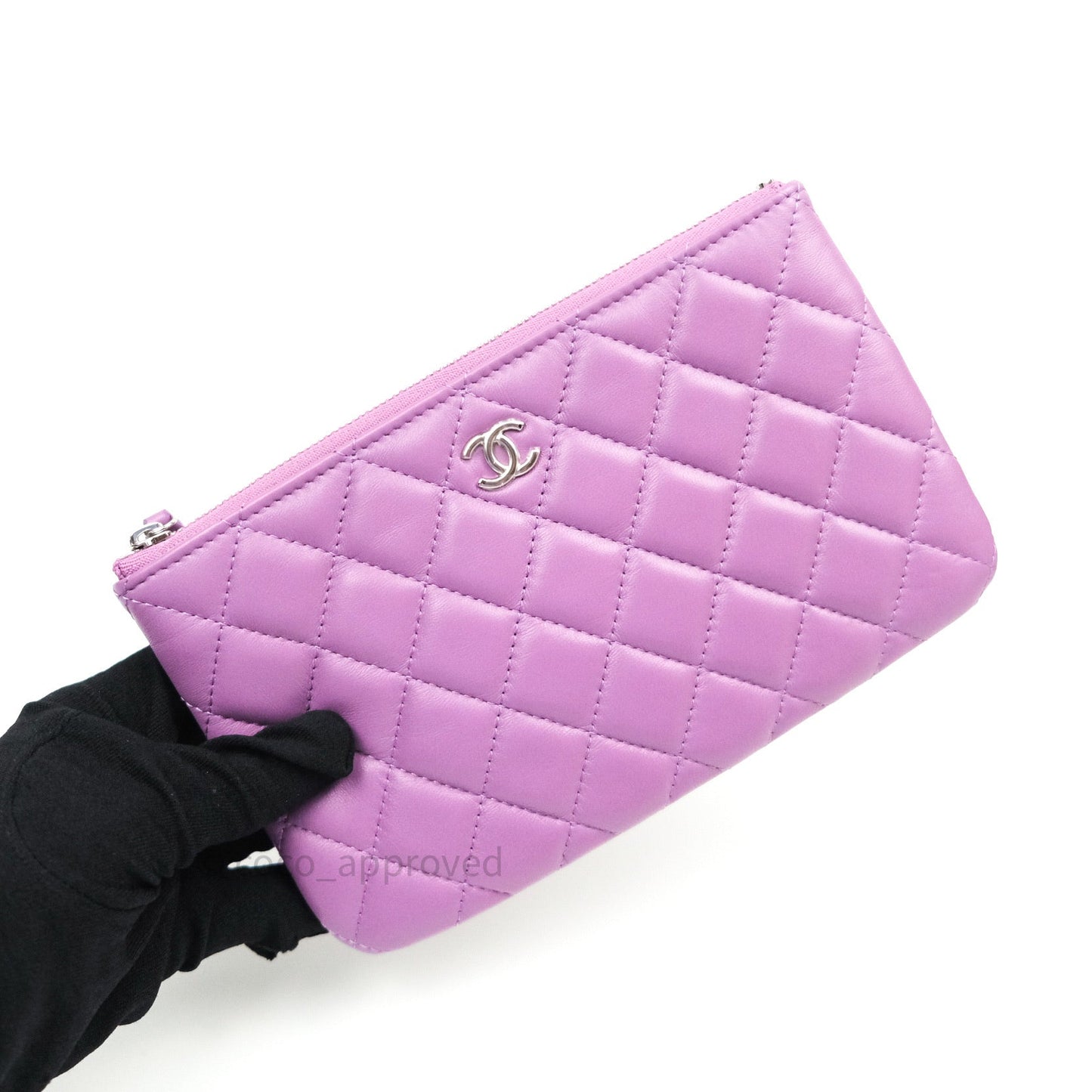 Chanel Quilted Small O Case Purple Lambskin Silver Hardware
