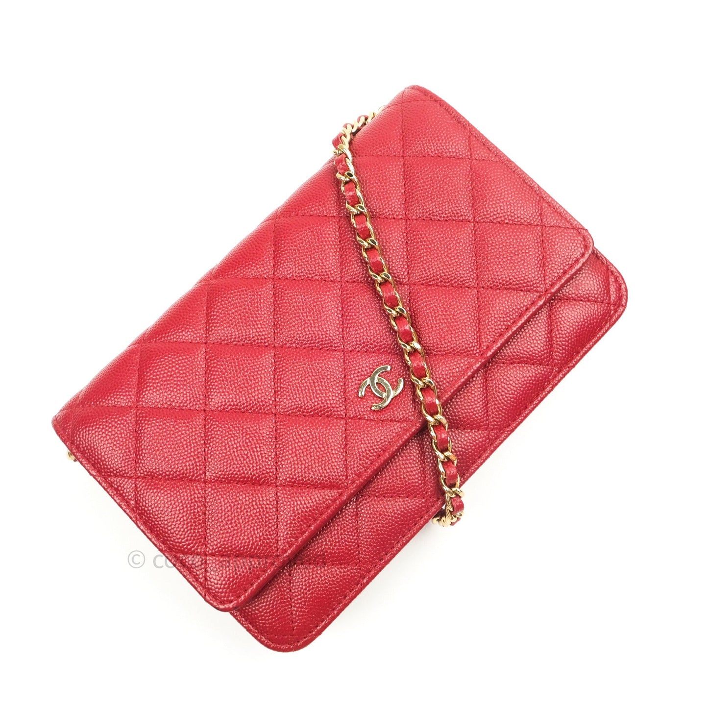 Chanel Quilted Wallet on Chain WOC Red Caviar Gold Hardware 17B