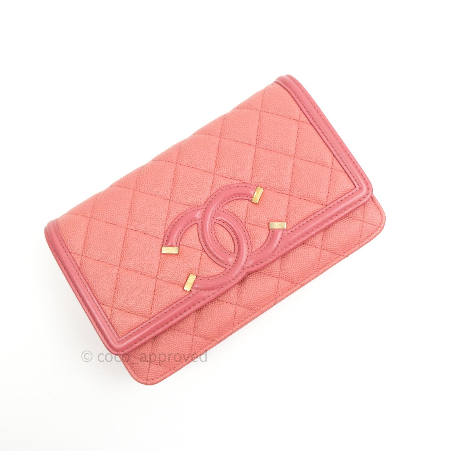 Chanel Filigree Wallet on Chain WOC Pink Caviar Gold Hardware