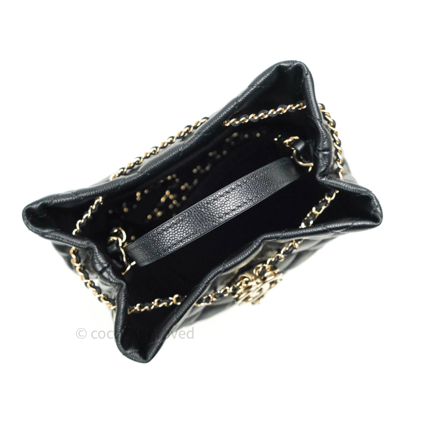 Chanel Caviar Quilted Rolled Up Bucket Drawstring Bag Black Gold Hardware