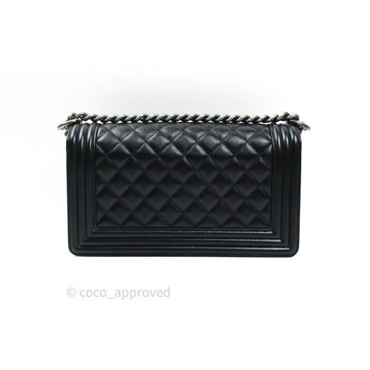 Chanel Boy Quilted Medium Black Caviar Ruthenium Hardware