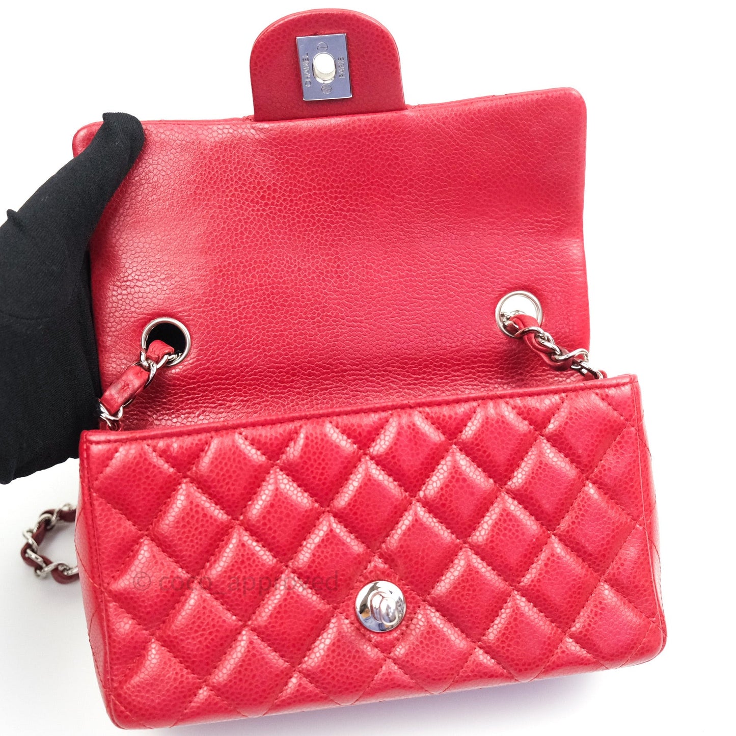 Chanel Quilted Mini Rectangular Red Caviar Silver Hardware