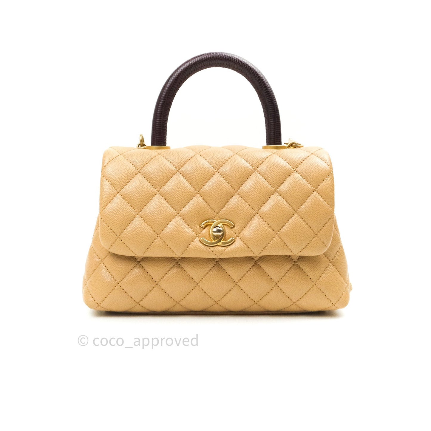 Chanel Mini Coco Handle Quilted Beige Caviar Gold Hardware Lizard Embossed Handle