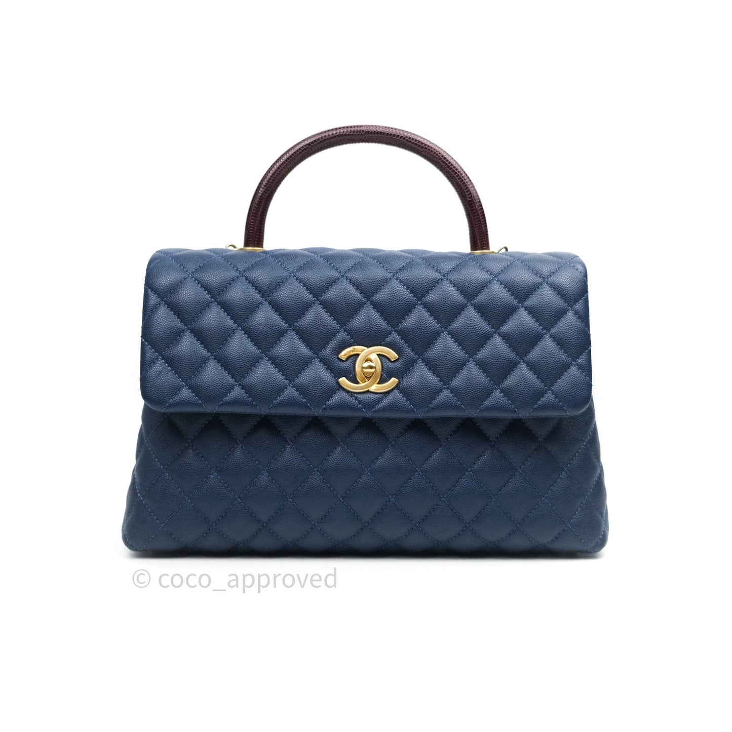 Chanel Quilted Medium Coco Handle Flap Navy Caviar Lizard Handle
