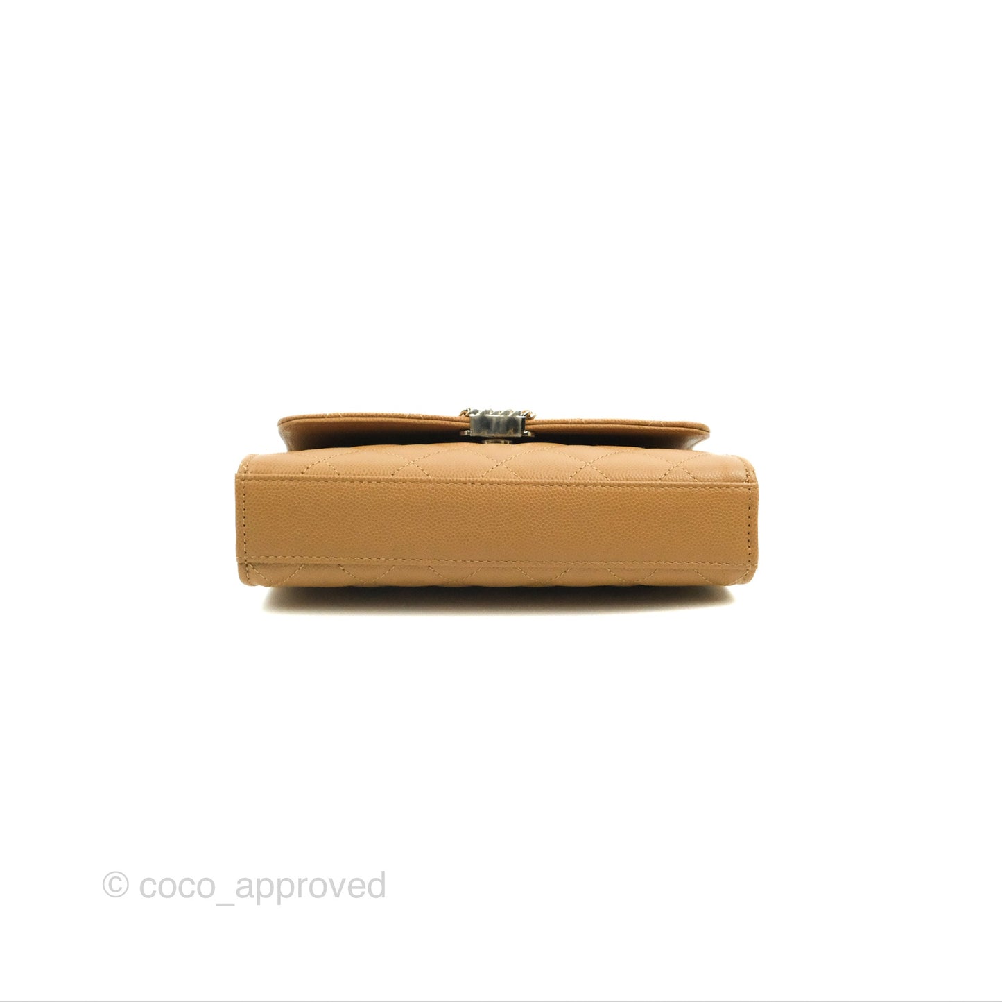 Chanel Top Handle Clutch with Chain Dark Beige Caviar Light Gold Hardware 23P