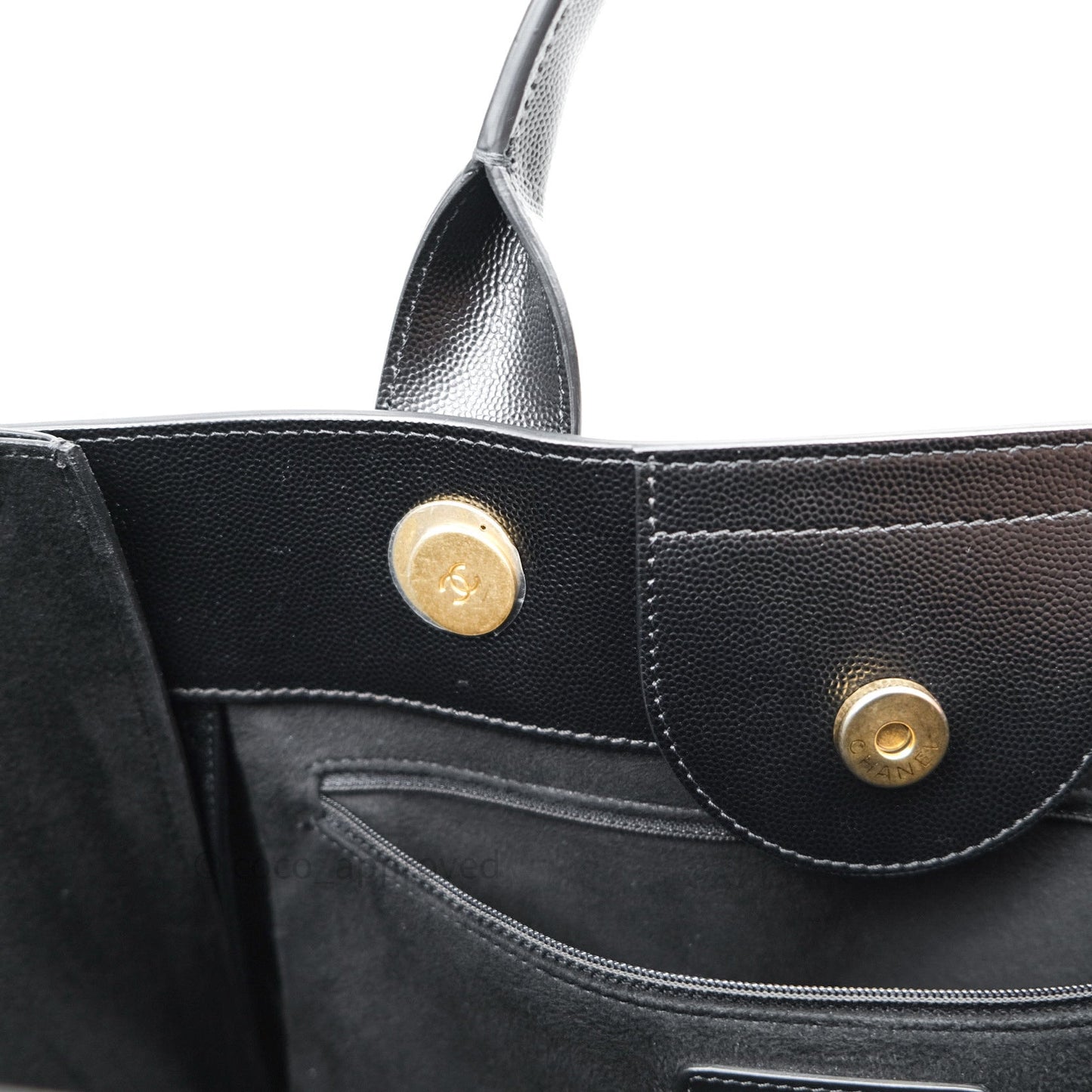 Chanel Small Studded Deauville Tote Black Caviar Gold Hardware